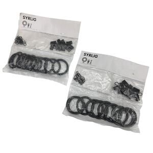 Lot of 2 IKEA SYRLIG Curtain Rings with Clips & Hooks Black 38 mm 802.240.96